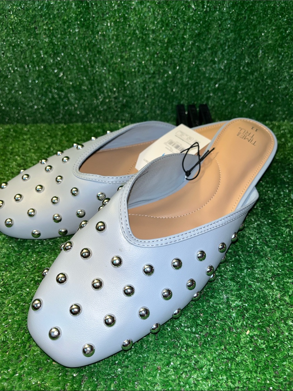 Time and Tru Blue Studded Slip-On Mules Size 11 NEW WITH TAGS